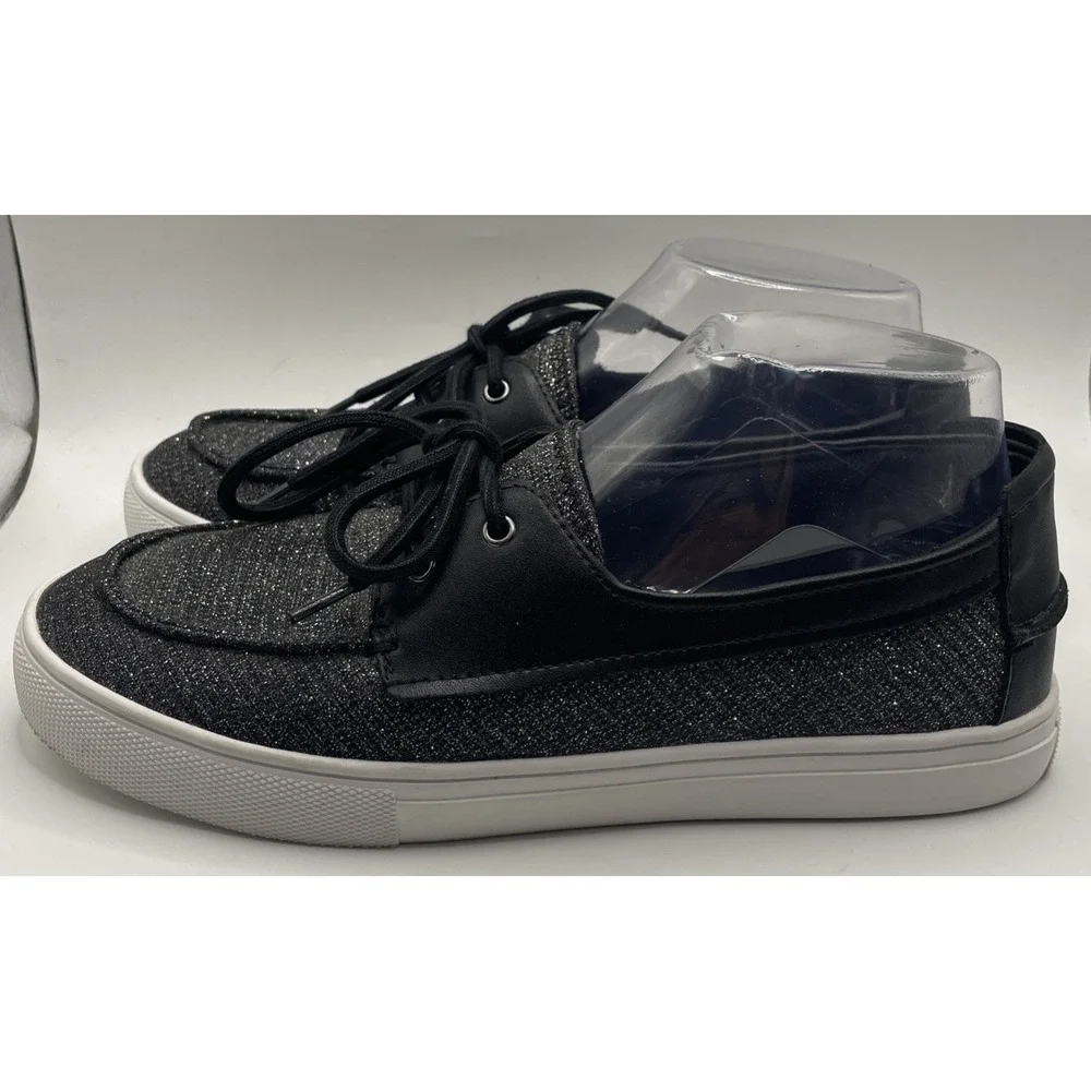 Easy Spirit Women's Kelp Black Size 8M Casual Boat Shoes Leather Metallic Upper